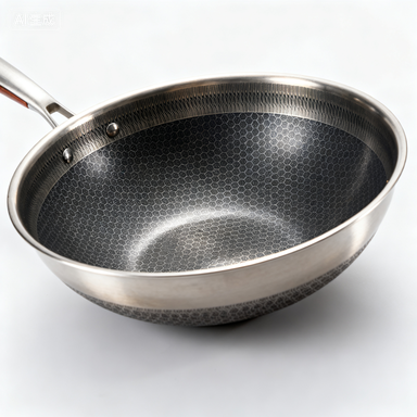 Non-Stick Wok Pan with Ergonomic Handle - 12 Inch Carbon Steel Wok for Stir-Fry, Sauté, & Deep Frying - Induction & Gas Stove Compatible Premium Carbon Steel Wok - 14 Inch Flat B