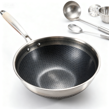 Premium Carbon Steel Wok - 14 Inch Flat Bottom Wok with Wooden Handle - PFOA-Free Non-Stick Coating for Healthy Cooking